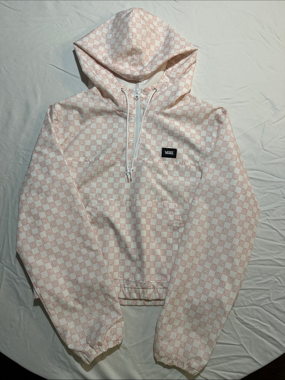 Vans Pink and Cream Checkered Quarter-Zip Utility Jacket